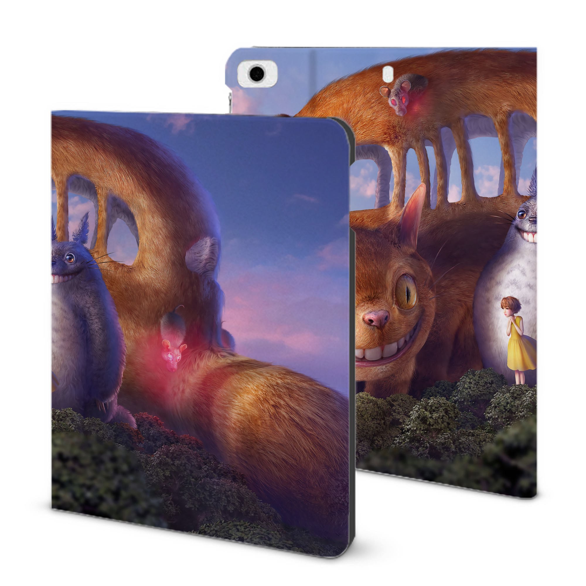 （画像用） となりのトトロ 草壁メイ 草壁サツキ My Neighbor Totoro Satsuki Kusakabe Mei Kusakabe IPad ケース ブック型 PUレザー TPU 耐衝撃 軽量 薄型 ペン収納なし 全面保護 IPad 各モデル対応